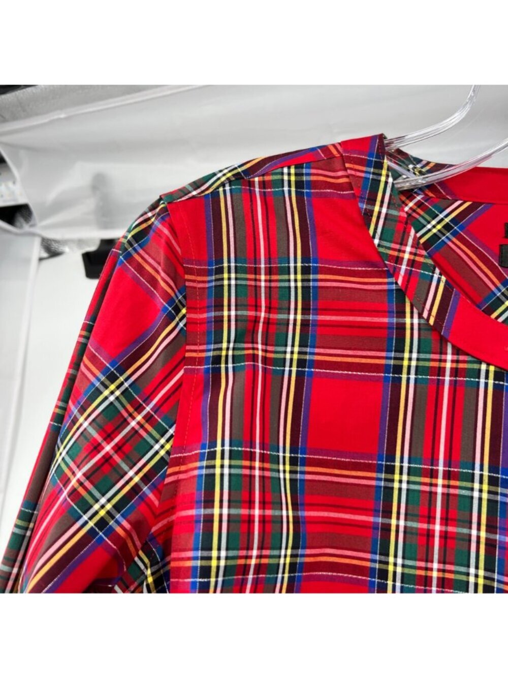 Talbots Plaid Popover Top Long Sleeve Rhinestone Buttons Red/Multi Small - Picture 5 of 9